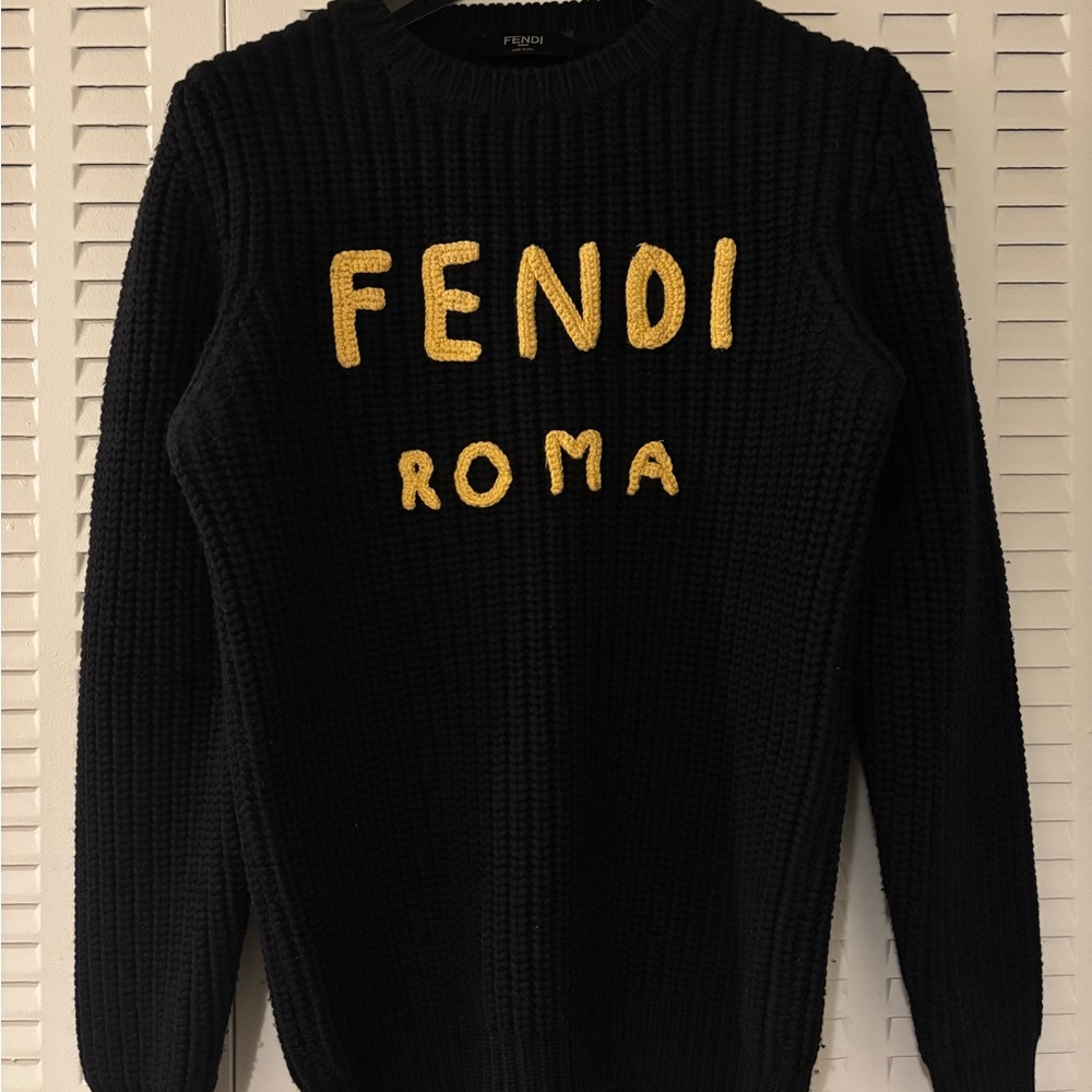 Fendi Black Crewneck Sweater with Gold Lettering
